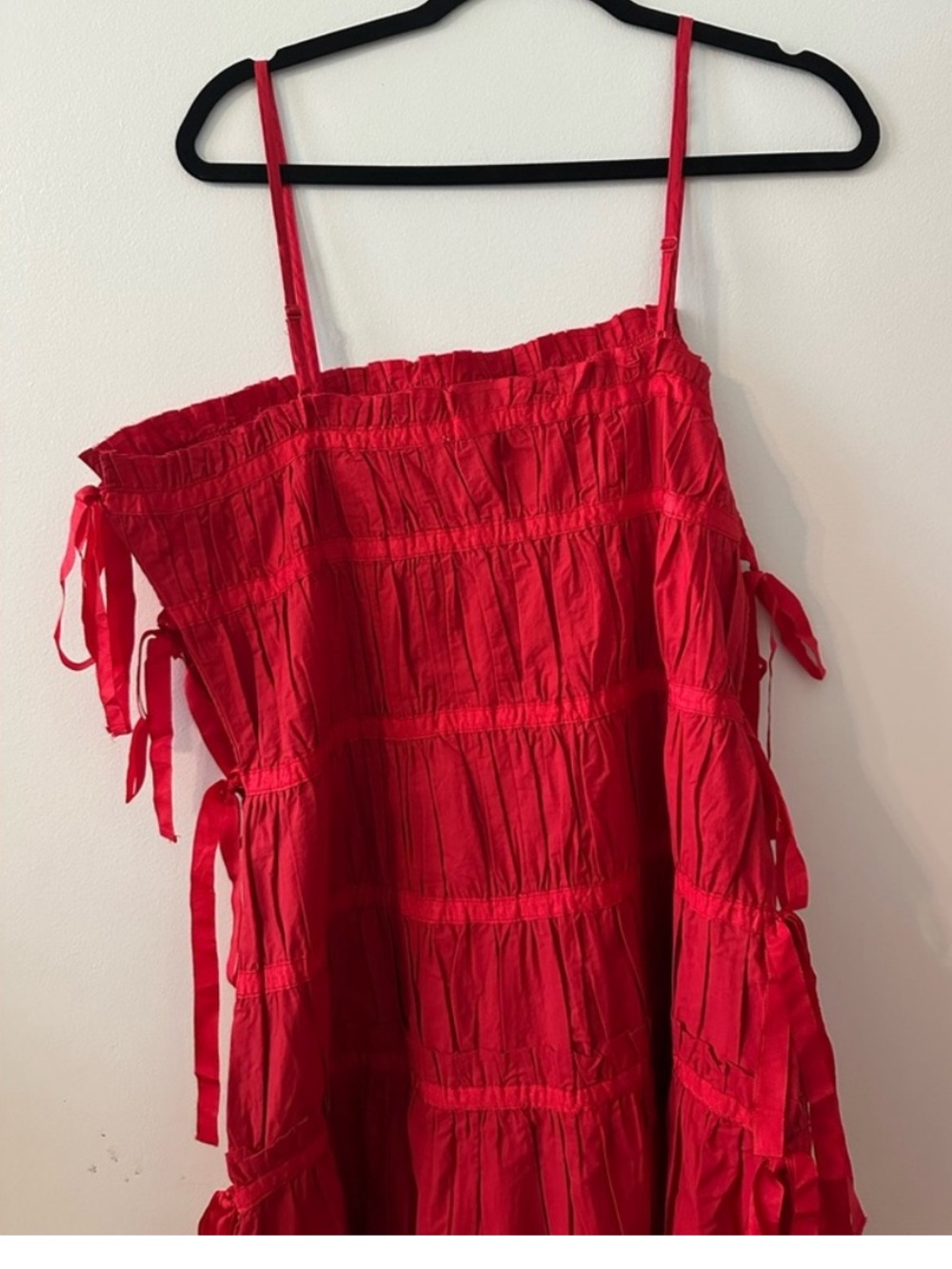 NWT Topshop Vibrant Red Ruched Panel Midi Maxi Dress with Tie Sides 8 - Picture 5 of 11